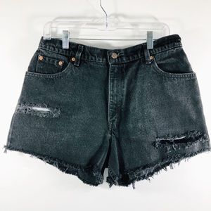 Levi’s black cutoffs shorts distressed holes Sz 14